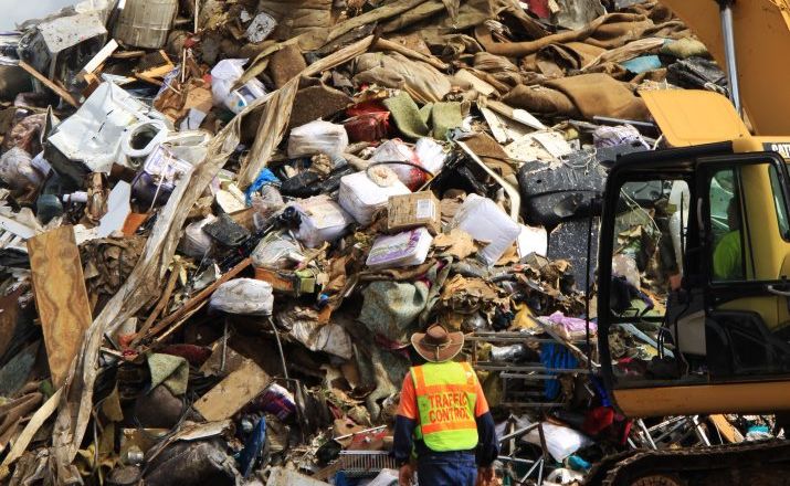 Emerald Saleyards became a dumping ground for flood-affected home furnishings. Roadtrains transported the waste to a Tieri landfill. Emerald Saleyards became a dumping ground for flood-affected home furnishings. Roadtrains transported the waste to a Tieri landfill.